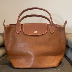 Longcham Le Pliage Cuir Leather Top Handle Bag